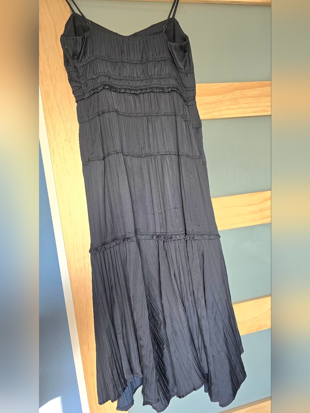 Anthropologie Black Tiered Spaghetti-Strap Maxi Dress